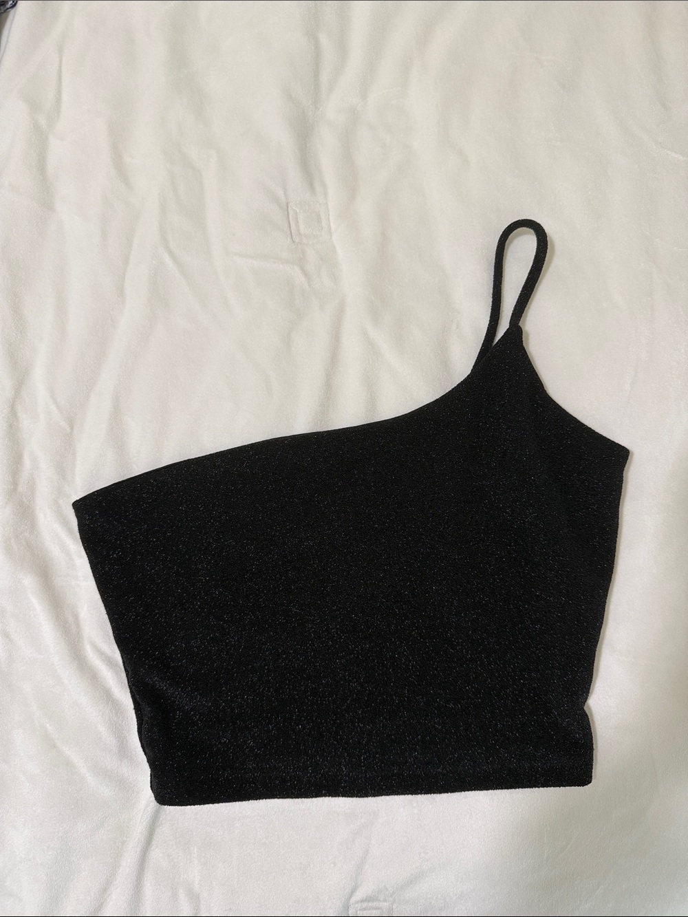Windsor Black One-Shoulder Sparkle Crop Top